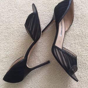 Manolo Blahnik D’Orsay Silk Leather  4 Inch Heels